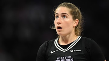 Jun 14, 2025; San Francisco, California, USA; Golden State Valkyries guard Kate Martin (20) looks on against the Seattle Storm in the second quarter at Chase Center. Mandatory Credit: Eakin Howard-Imagn Images