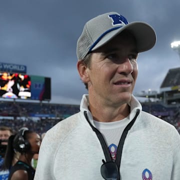 NFC coach Eli Manning reacts after the 2025 Pro Bowl Games at Camping World Stadium.