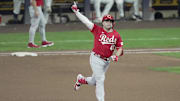 Sep 27, 2025; Milwaukee, Wisconsin, USA; Cincinnati Reds third baseman Sal Stewart (43) reacts after his solo home run during the sixth inning of their game against the Milwaukee Brewers at American Family Field. Mandatory Credit: Mark Hoffman/USA Today Network via Imagn Images