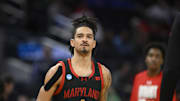 Maryland Terrapins guard Rodney Rice (1) stands on court during the second half against the Florida Gators during a West Regional semifinal of the 2025 NCAA tournament at Chase Center.