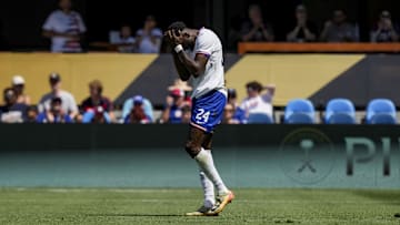 USMNT forward Patrick Agyemang after missing a scoring chance during the Gold Cup match against Trinidad & Tobago
