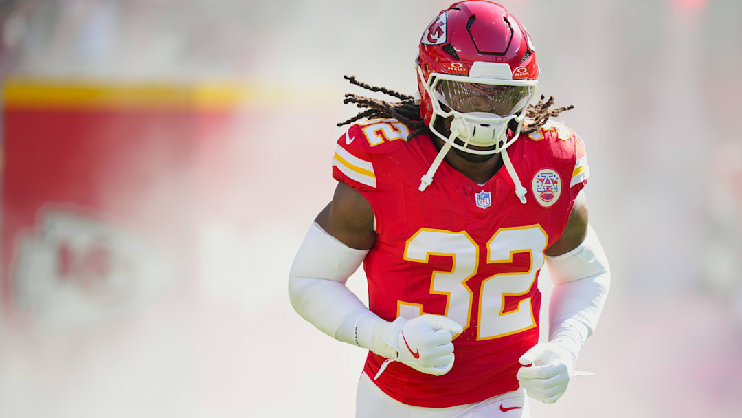 Kansas City Chiefs linebacker Nick Bolton (32) takes the field before a game against the Baltimore Ravens at GEHA Field at Arrowhead Stadium.