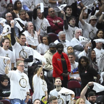 May 11, 2024; Cleveland, Ohio, USA; Fans cheer during a game between the Cleveland Cavaliers and the Boston Celtics in the fourth quarter of game three of the second round of the 2024 NBA playoffs at Rocket Mortgage FieldHouse. Mandatory Credit: David Richard-USA TODAY Sports