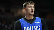 Jul 12, 2025; Las Vegas, NV, USA; Dallas Mavericks forward Cooper Flagg (32) looks on 