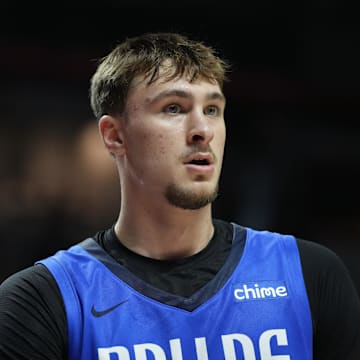 Dallas Mavericks forward Cooper Flagg (32) looks on against the San Antonio Spurs in the second quarter of their game.