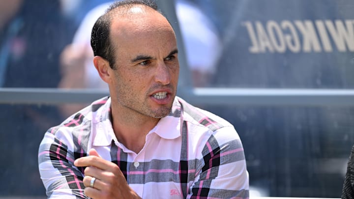 Aug 24, 2024; San Diego, California, USA; San Diego Wave FC interim head coach Landon Donovan looks on before a match against Angel City FC at Snapdragon Stadium. 