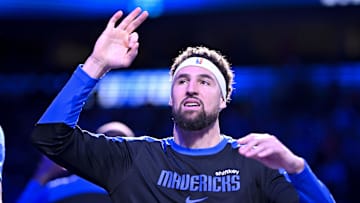 Dec 25, 2024; Dallas, Texas, USA; Dallas Mavericks guard Klay Thompson (31) is introduced before the start of the game against the Minnesota Timberwolves at the American Airlines Center. Mandatory Credit: Jerome Miron-Imagn Images
