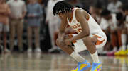 Feb 15, 2025; Austin, Texas, USA; Texas Longhorns guard Tre Johnson (20) pauses before a game against the Kentucky Wildcats at Moody Center. Mandatory Credit: Scott Wachter-Imagn Images