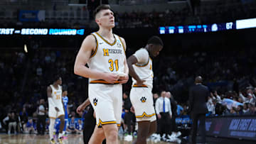 Mar 20, 2025; Wichita, KS, USA; Missouri Tigers guard Caleb Grill (31) reacts after losing to the Drake Bulldogs in a first round men’s NCAA Tournament game at Intrust Bank Arena. Mandatory Credit: Kirby Lee-Imagn Images