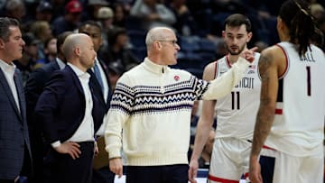 Providence v Connecticut; UConn basketball head coach honors former St. John's basketball head coach Lou Carnesecca on what would have been his 100th birthday