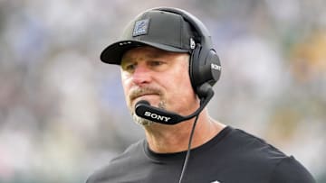 Sep 7, 2025; Green Bay, Wisconsin, USA; Detroit Lions head coach Dan Campbell reacts on the sideline during the fourth quarter at Lambeau Field. Mandatory Credit: Jeff Hanisch-Imagn Images