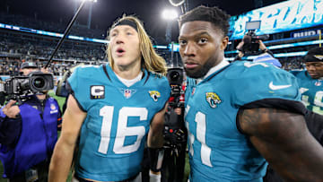 Jan 14, 2023; Jacksonville, Florida, USA; Jacksonville Jaguars quarterback Trevor Lawrence (16).