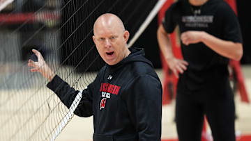 Wisconsin head coach Kelly Sheffield is shown during volleyball practice on August 22, 2022, in Madison, Wis. Wisconsin will be defending their NCAA national championship this season.