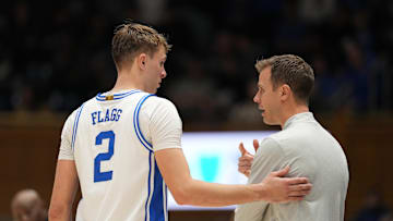 Seattle v Duke; Duke basketball forward Cooper Flagg and head coach Jon Scheyer