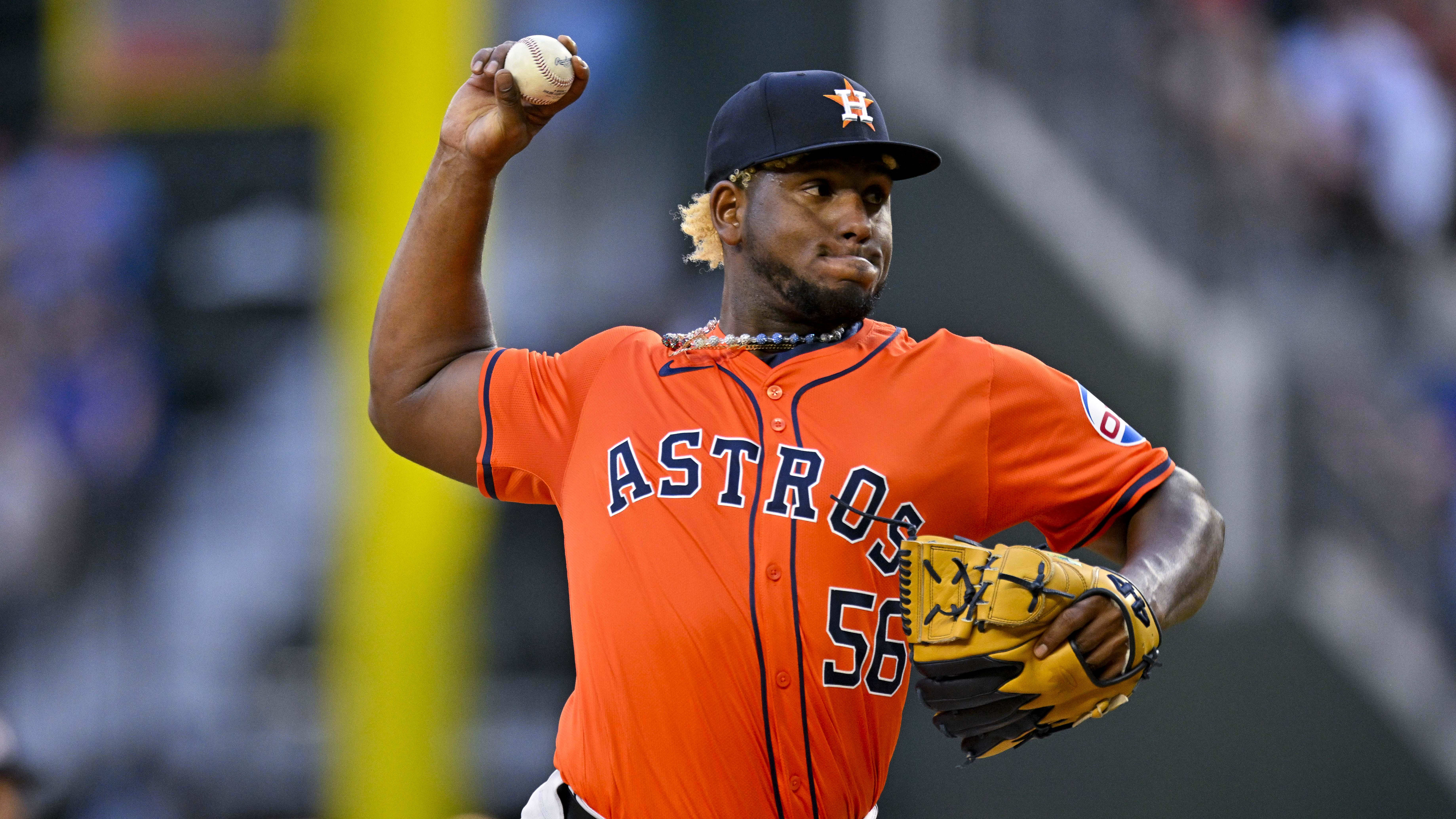 Ronel Blanco delivers a pitch for the Astros