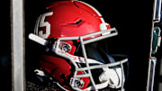 Nov 23, 2024; Norman, Oklahoma, USA; Alabama Crimson Tide helmet prior to a game against the Oklahoma Sooners at Gaylord Family-Oklahoma Memorial Stadium. Mandatory Credit: William Purnell-Imagn Images