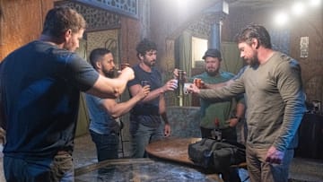 SEAL Team episode 609 streaming on Paramount+, 2022. David Boreanaz as Jason Hayes, Neil Brown Jr. as Ray Perry, AJ Buckley as Sonny Quinn. Photo Credit: Bonnie Osborne/Paramount+