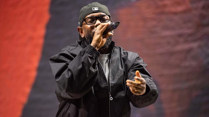 Kendrick Lamar performs during the second day of Bonnaroo Music Festival in Manchester, Tenn. on Friday, Jun. 16, 2023.