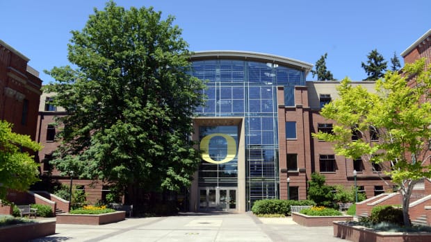 General view of the Lillis Business Complex, home of the Lundquist College of Business,