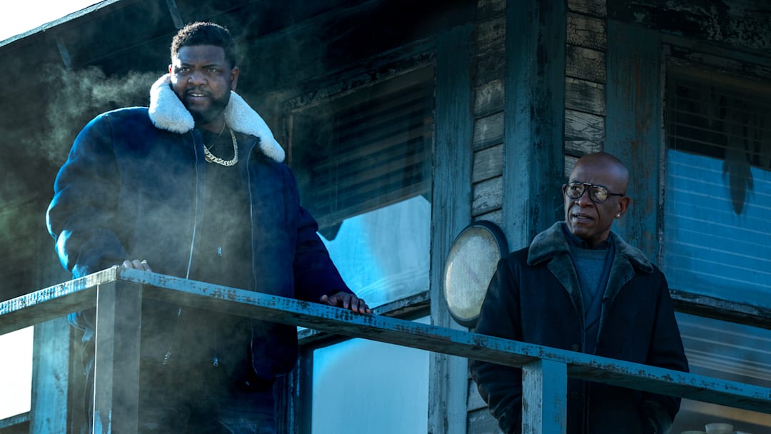 L-R:Tobi Bamtefa as Deverin "Bunny" Washington and Lennie James as Frank Moses in Mayor of Kingstown episode 3, season 4, streaming on Paramount+, 2025. Credit: Dennis P. Mong Jr./Paramount +