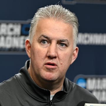 Purdue Boilermakers head coach Matt Painter answers questions from the media 