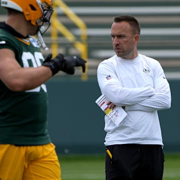 Green Bay Packers defensive coordinator Jeff Hafley is shown during the team’s minicamp. 