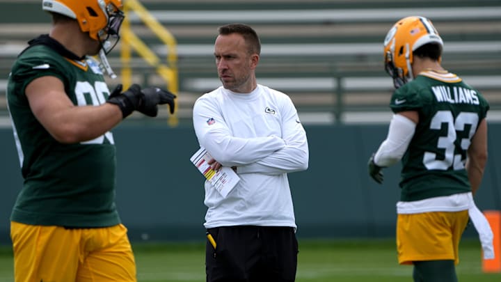 Green Bay Packers defensive coordinator Jeff Hafley is shown during the team’s minicamp. 