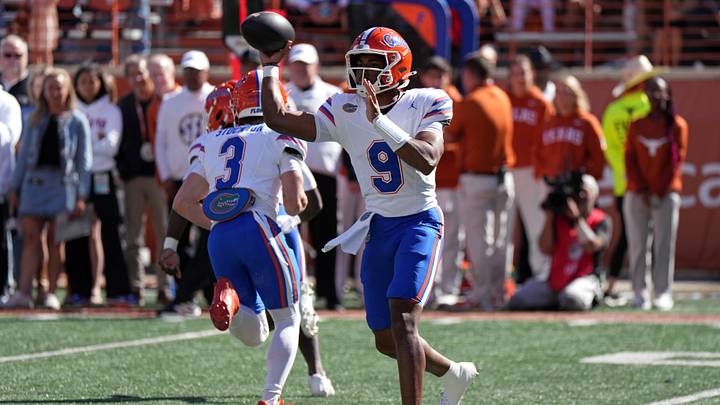 Oct 17, 2026; Austin, Texas, USA;  Florida Gators quarterback Tramell Jones Jr. (9) throws a pass during the first half against the Texas Longhorns at Darrell K Royal-Texas Memorial Stadium.  Mandatory Credit: Scott Wachter-Imagn Images