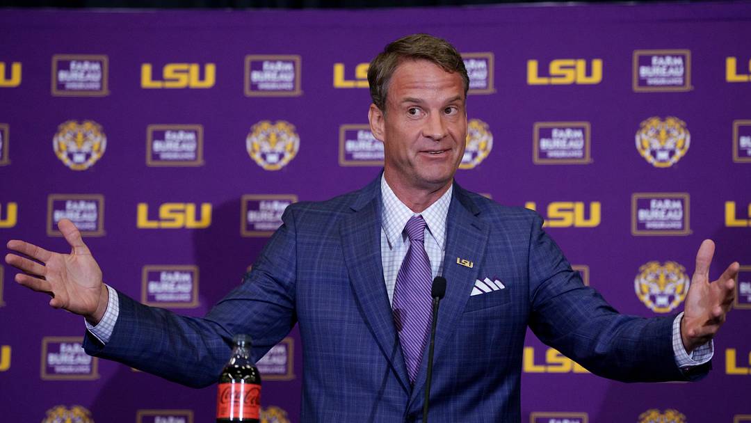 LSU new head coach Lane Kiffin speaks at South Stadium Club at Tiger Stadium.