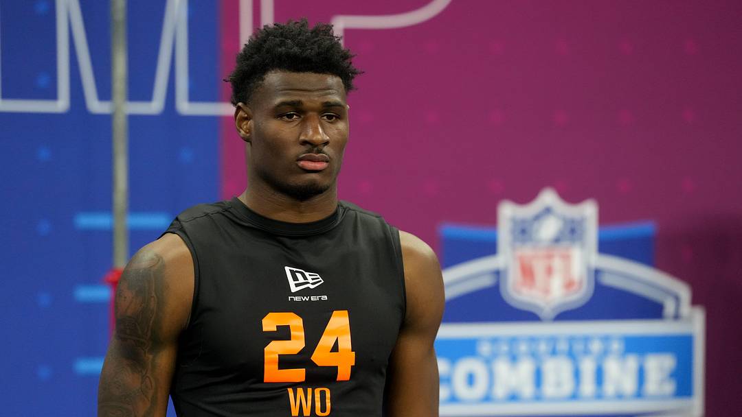 Feb 28, 2026; Indianapolis, IN, USA; Georgia State wideout Ted Hurst (WO24) during the NFL Scouting Combine at Lucas Oil Stadium. Mandatory Credit: Kirby Lee-Imagn Images