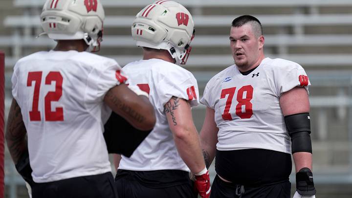 Wisconsin offensive lineman Colin Cubberly (78) during football practice Thursday, August 6, 2026 at Camp Randall Stadium in Madison, Wisconsin.