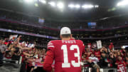 Dec 17, 2023; Glendale, Arizona, USA; San Francisco 49ers quarterback Brock Purdy (13) leaves the