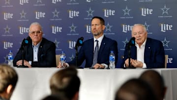 Cowboys brass Jerry Jones, Brian Schottenheimer, Stephen Jones