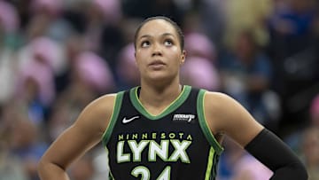 Sep 11, 2025; Minneapolis, Minnesota, USA; Minnesota Lynx forward Napheesa Collier (24) during the second half against the Golden State Valkyries at Target Center. Mandatory Credit: Jesse Johnson-Imagn Images