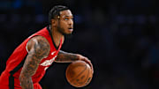 Houston Rockets forward Cam Whitmore looks to shoot against the Los Angeles Lakers.