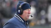 Nov 30, 2024; Chicago, Illinois, USA;  Illinois Fighting Illini head coach Bret Bielema looks on against Northwestern Wildcats  during the second half at Wrigley Field. Mandatory Credit: Matt Marton-Imagn Images