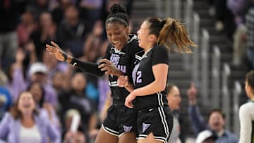 Temi Fagbenle (left) recently returned to the Valkyries after playing in the EuroBasket, during which Kaitlyn Chen (right) was signed by Golden State. 