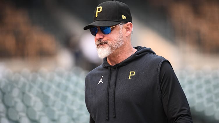 May 16, 2023; Detroit, Michigan, USA; Pittsburgh Pirates manager Derek Shelton (17) looks on before