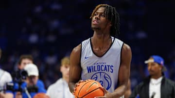 Oct 11, 2025; Lexington, KY, USA; Kentucky Wildcats guard Kam Williams (3) competes in the three point contest during Big Blue Madness at Rupp Arena at Central Bank Center. Mandatory Credit: Jordan Prather-Imagn Images