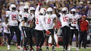 Oct 4, 2024; Fort Worth, Texas, USA; Houston Cougars defensive back A.J. Haulcy (2) celebrates making an interception against the TCU Horned Frogs with his teammates in the second quarter at Amon G. Carter Stadium. Mandatory Credit: Tim Heitman-Imagn Images
