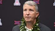 Jul 10, 2024; Las Vegas, NV, USA; Arizona Wildcats head coach Brent Brennan speaks to the media during the Big 12 Media Days at Allegiant Stadium