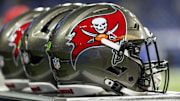 Oct 20, 2025; Detroit, Michigan, USA; The Tampa Bay Buccaneers helmet Mandatory Credit: David Reginek-Imagn Images
