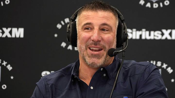 New England Patriots coach Mike Vrabel on the SiriusXM radio set at the NFL Scouting Combine at the Indiana Convention Center.