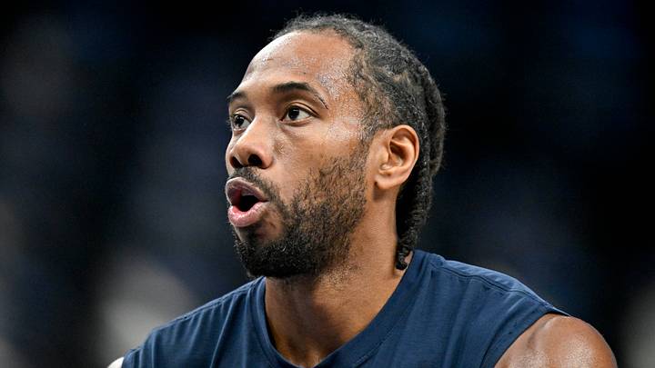 Mar 21, 2026; Dallas, Texas, USA; LA Clippers forward Kawhi Leonard (2) warms up before the game against the Dallas Mavericks at the American Airlines Center. Mandatory Credit: Jerome Miron-Imagn Images