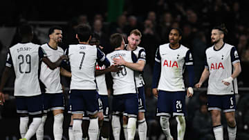 Spurs players celebrate in the Carabao Cup quarter-final 