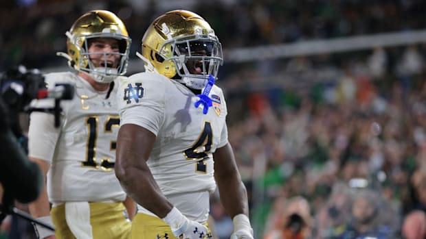 Notre Dame star Jeremiyah Love is pictured during a game.