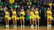 The Oregon Ducks cheerleaders perform during the second half against the Illinois Fighting Illini.