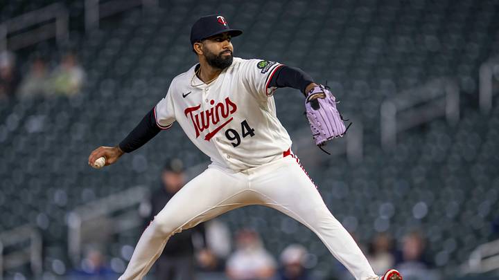 May 18, 2026; Minneapolis, Minnesota, USA; Minnesota Twins pitcher Yoendrys Gomez (94) delivers a pitch against the Houston Astros in the ninth inning at Target Field. Mandatory Credit: Jesse Johnson-Imagn Images