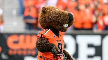 Sep 6, 2025; Corvallis, Oregon, USA; Oregon State Beavers mascot Benny Beaver on the field before the game between the Oregon State Beavers and the Fresno State Bulldogs at Reser Stadium. Mandatory Credit: Craig Strobeck-Imagn Images