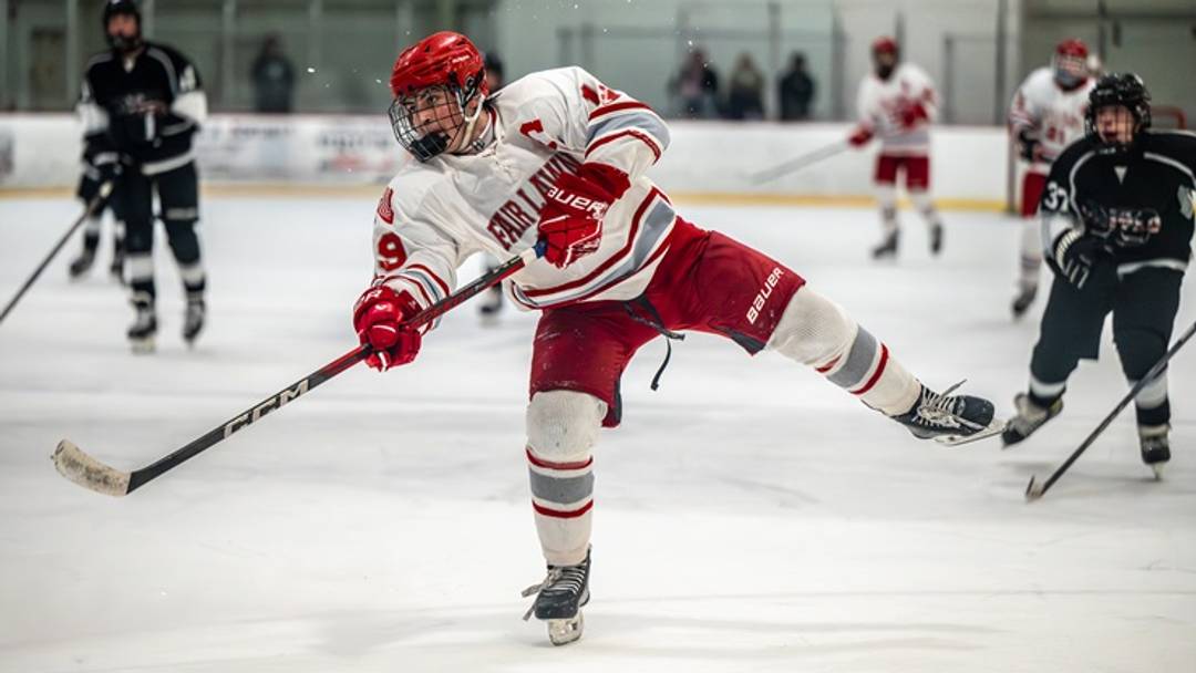 Fair Lawn-Dumont-Bergenfield (New Jersey) boys hockey player Mike Ferrante shows off a shooting style that helped the senior center post a team-best 52 points during his opening 15 games this season. Fair Lawn-Dumont-Bergenfield (New Jersey) boys hockey player Mike Ferrante shows off a shooting style that helped the senior center post a team-best 52 points during his opening 15 games this season.